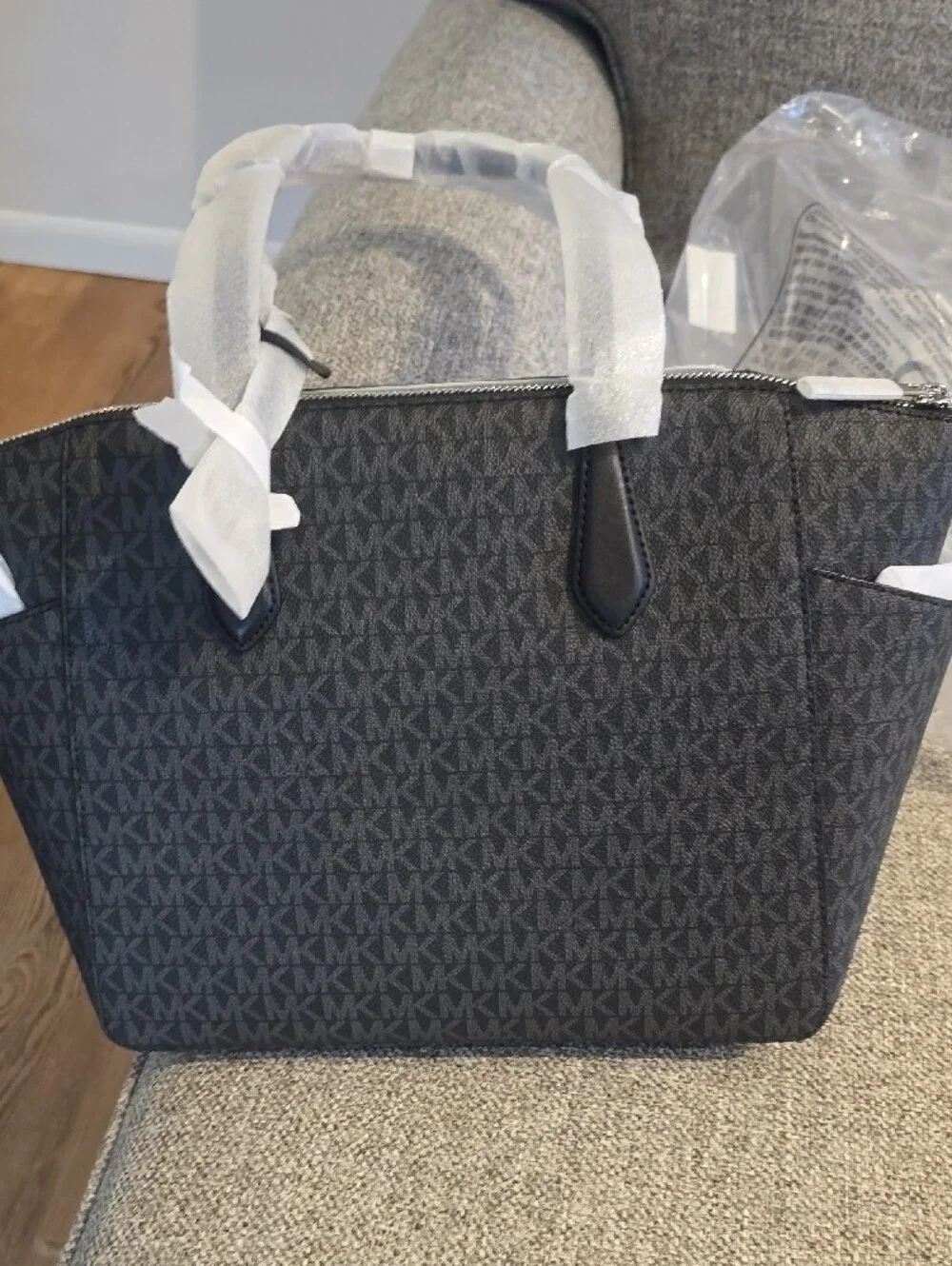 Michael Kors Black and Dark Brown MK Logo Tote